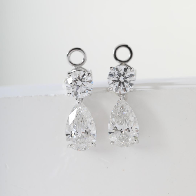 6 ct tw Pear and Round Lab Diamond Claw Prong Basket Drop Stud Earrings