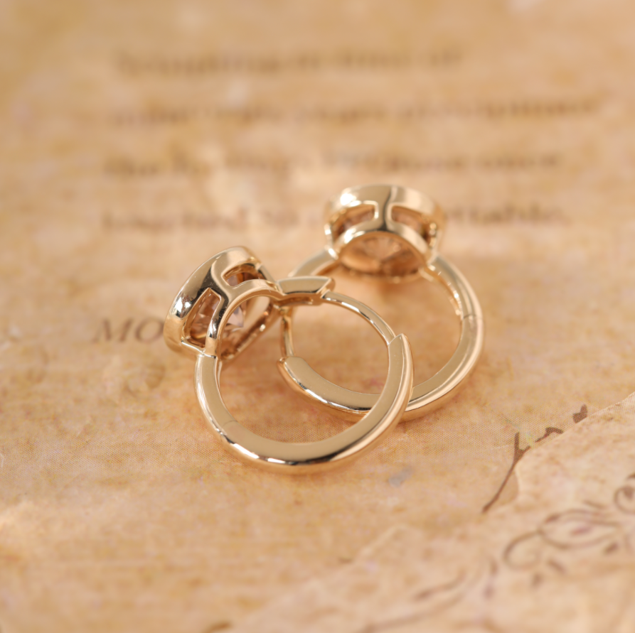 14K Yellow Gold 2 ct tw Round Brown Lab Diamond Bezel Huggie Earrings