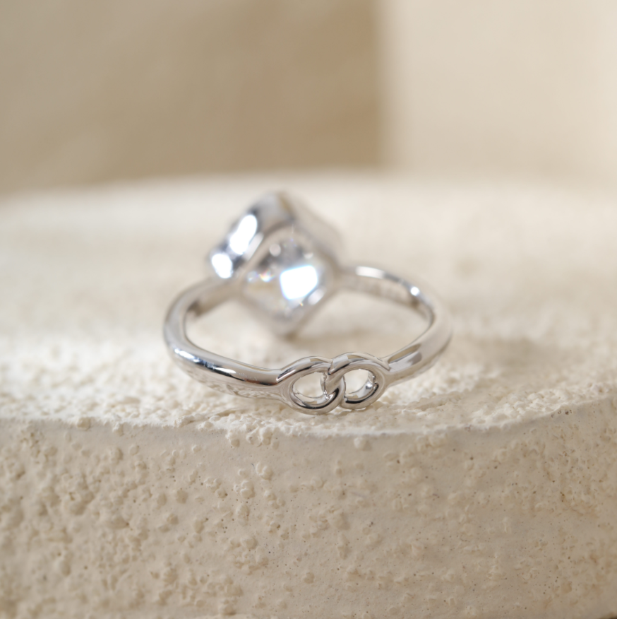 Old Mine-Cut Lab Diamond Ring with Buckle-Inspired Shank Design