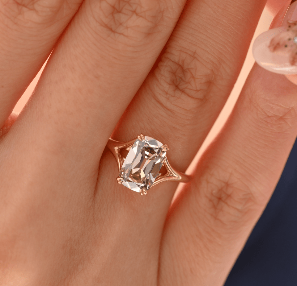 Elongated Old Mine-Cut Brown Lab Diamond Solitaire Ring with Nature-Inspired Split Band - FIORESE JEWELRY