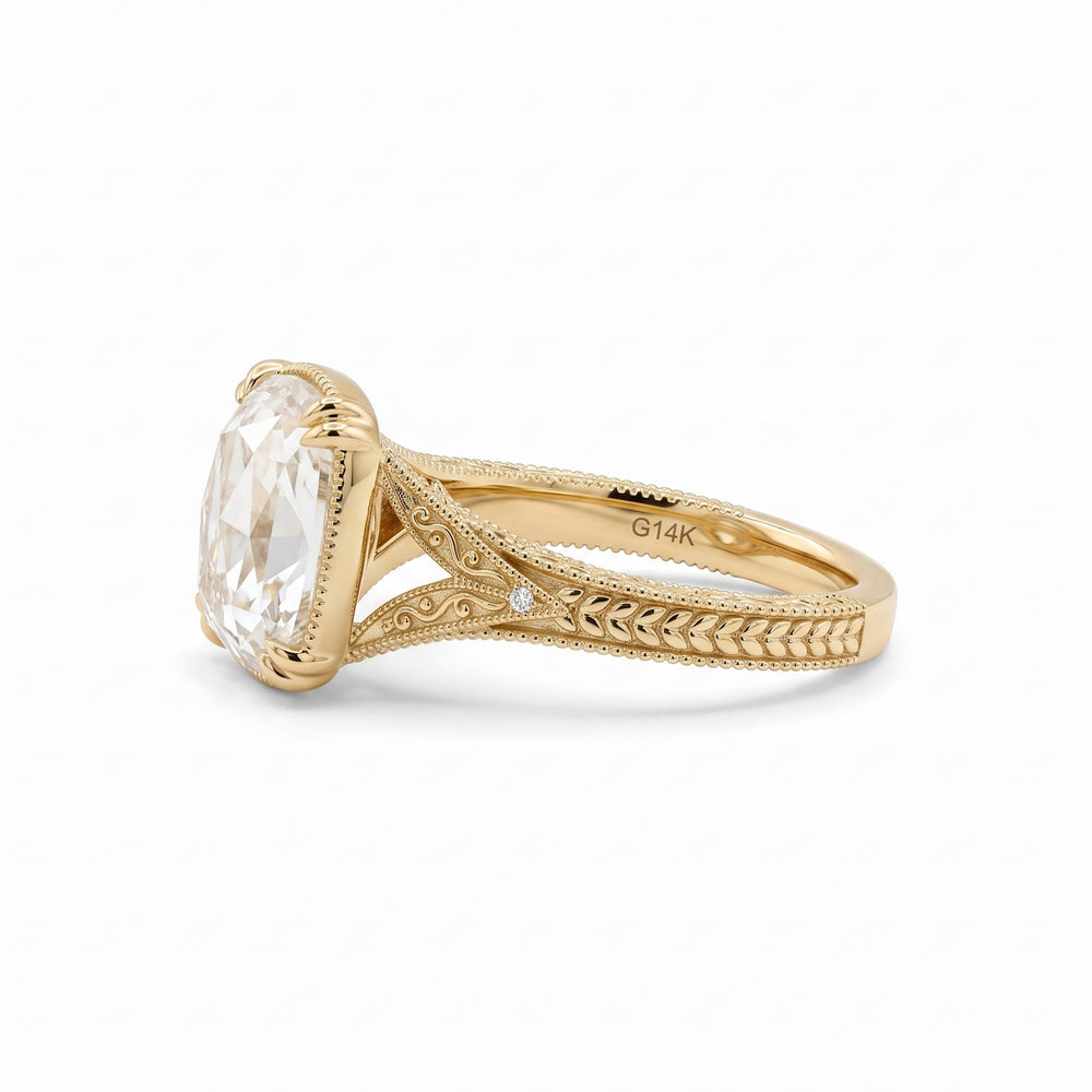 Elongated Old Mine-Cut Lab Diamond Antique-Inspired Ring - FIORESE JEWELRY