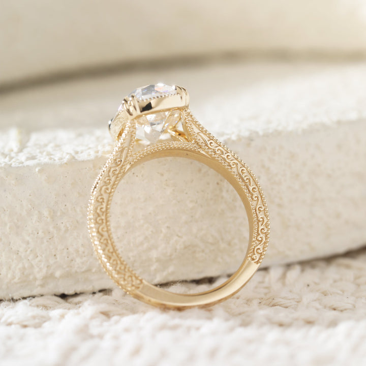 Elongated Old Mine-Cut Lab Diamond Antique-Inspired Ring - FIORESE JEWELRY