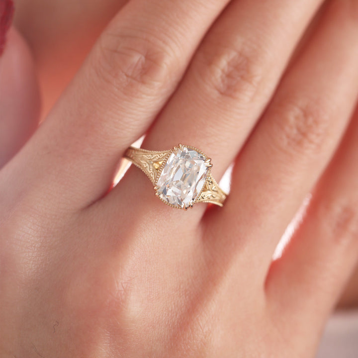 Elongated Old Mine-Cut Lab Diamond Antique-Inspired Ring - FIORESE JEWELRY