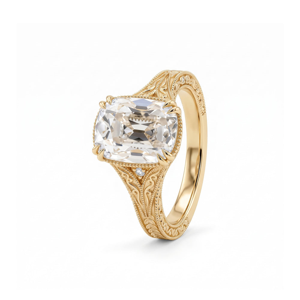 Elongated Old Mine-Cut Lab Diamond Antique-Inspired Ring - FIORESE JEWELRY