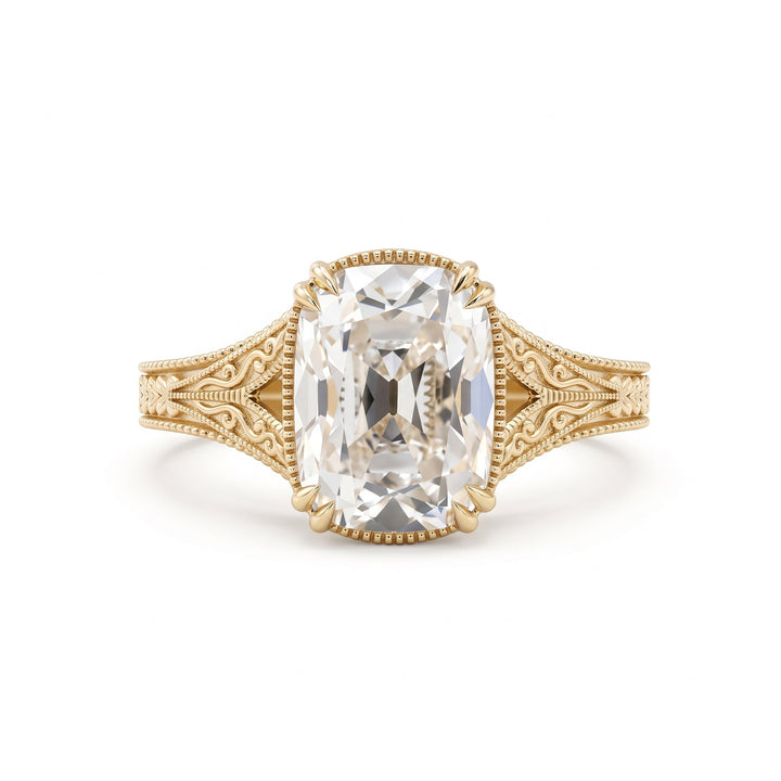 Elongated Old Mine-Cut Lab Diamond Antique-Inspired Ring - FIORESE JEWELRY