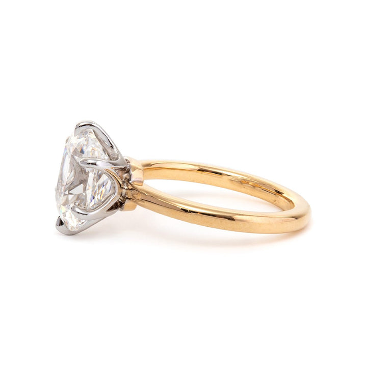 Elongated Old Mine - Cut Lab Diamond Floral Basket Solitaire Ring with Yellow Gold Band and White Gold Head - FIORESE JEWELRY