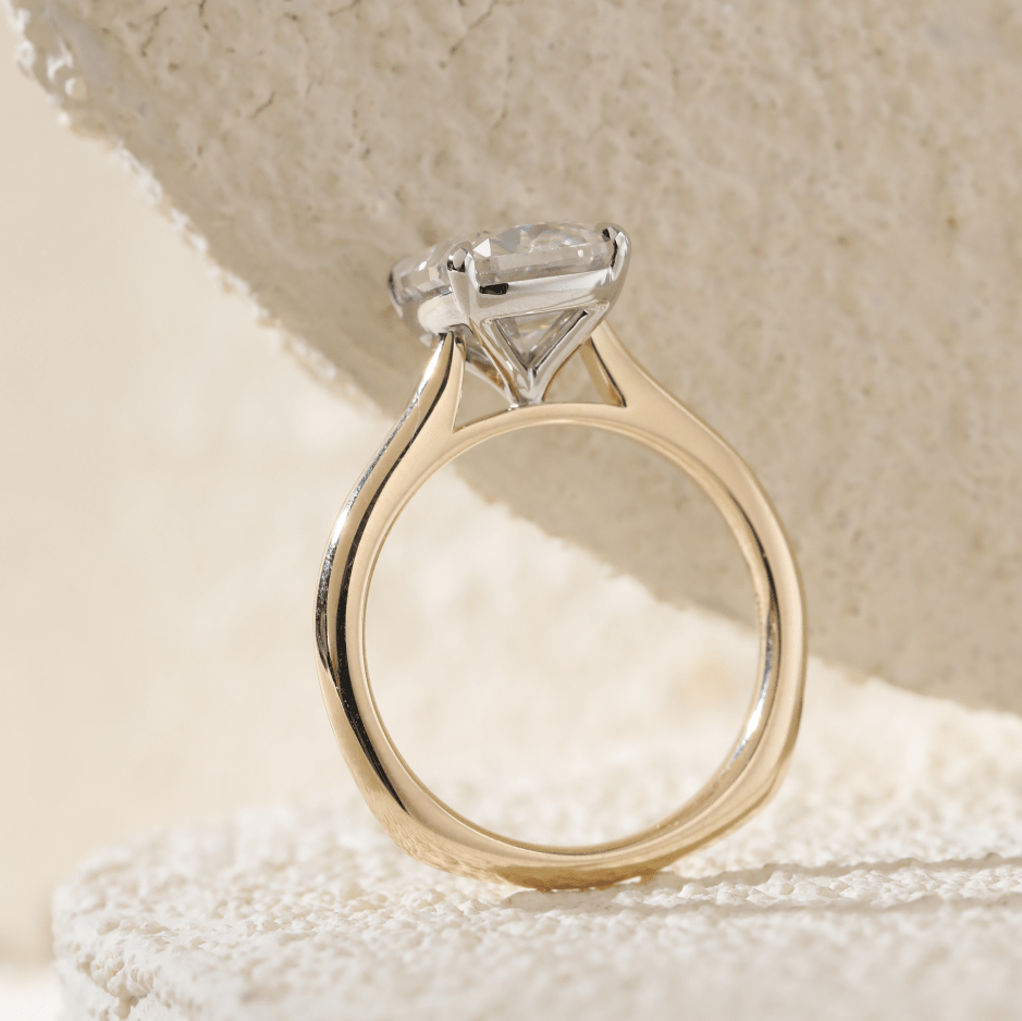 Elongated Old Mine-Cut Lab Diamond Solitaire Ring with Cathedral Setting - FIORESE JEWELRY