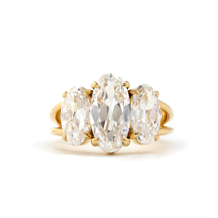 Elongated Oval Old Mine - Cut Lab Diamond Victorian - Style Three - Stone Ring with Split Band - FIORESE JEWELRY