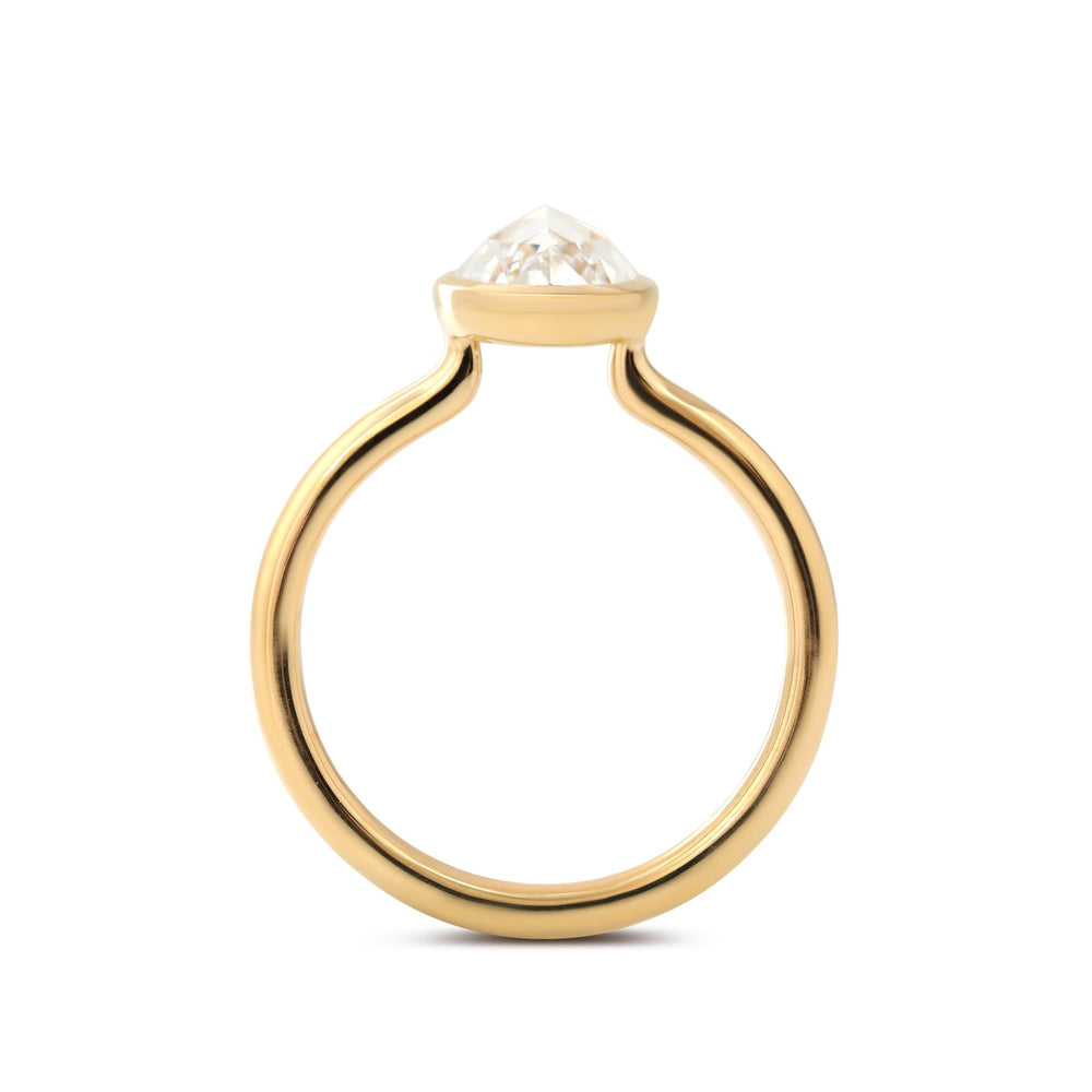 Elongated Oval Rose-Cut Lab Diamond Bezel Solitaire Ring with Floating Head - FIORESE JEWELRY