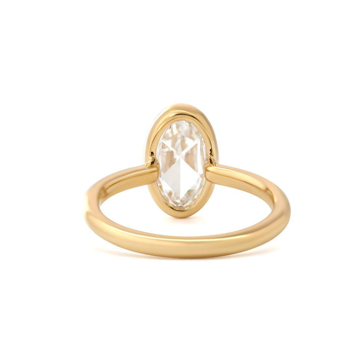Elongated Oval Rose-Cut Lab Diamond Bezel Solitaire Ring with Floating Head - FIORESE JEWELRY