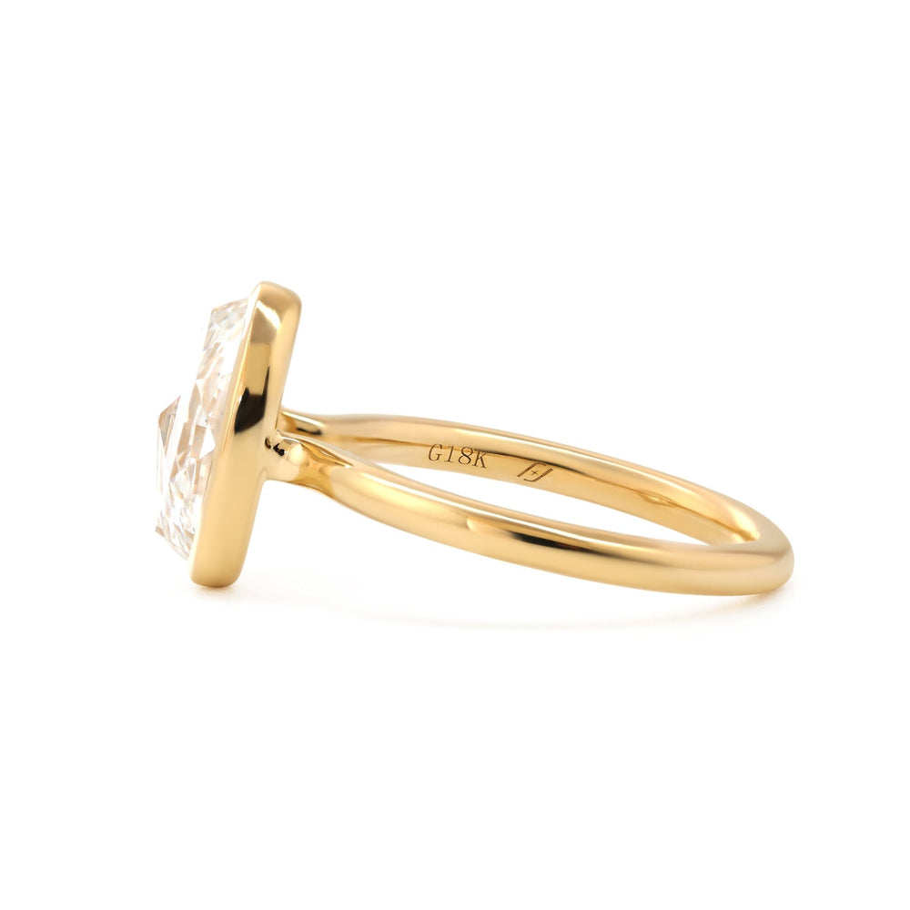 Elongated Oval Rose-Cut Lab Diamond Bezel Solitaire Ring with Floating Head - FIORESE JEWELRY