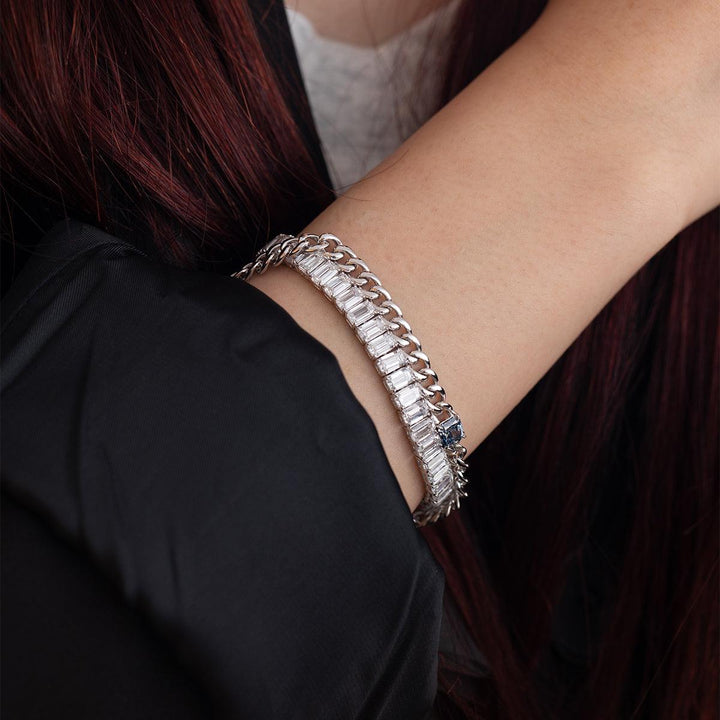 Emerald Cut Lab Diamond 4 - Prong Basket Tennis Bracelet with Box Clasp - FIORESE JEWELRY