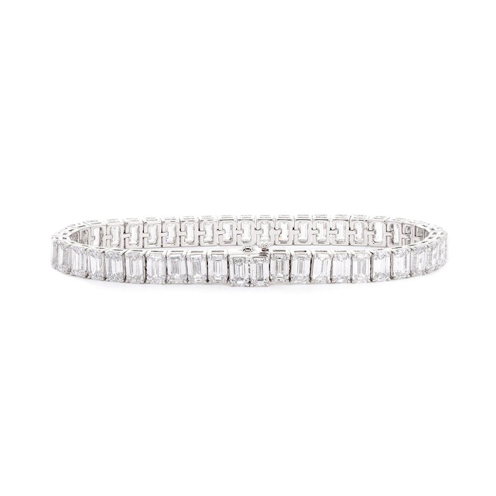 Emerald Cut Lab Diamond 4 - Prong Basket Tennis Bracelet with Box Clasp - FIORESE JEWELRY