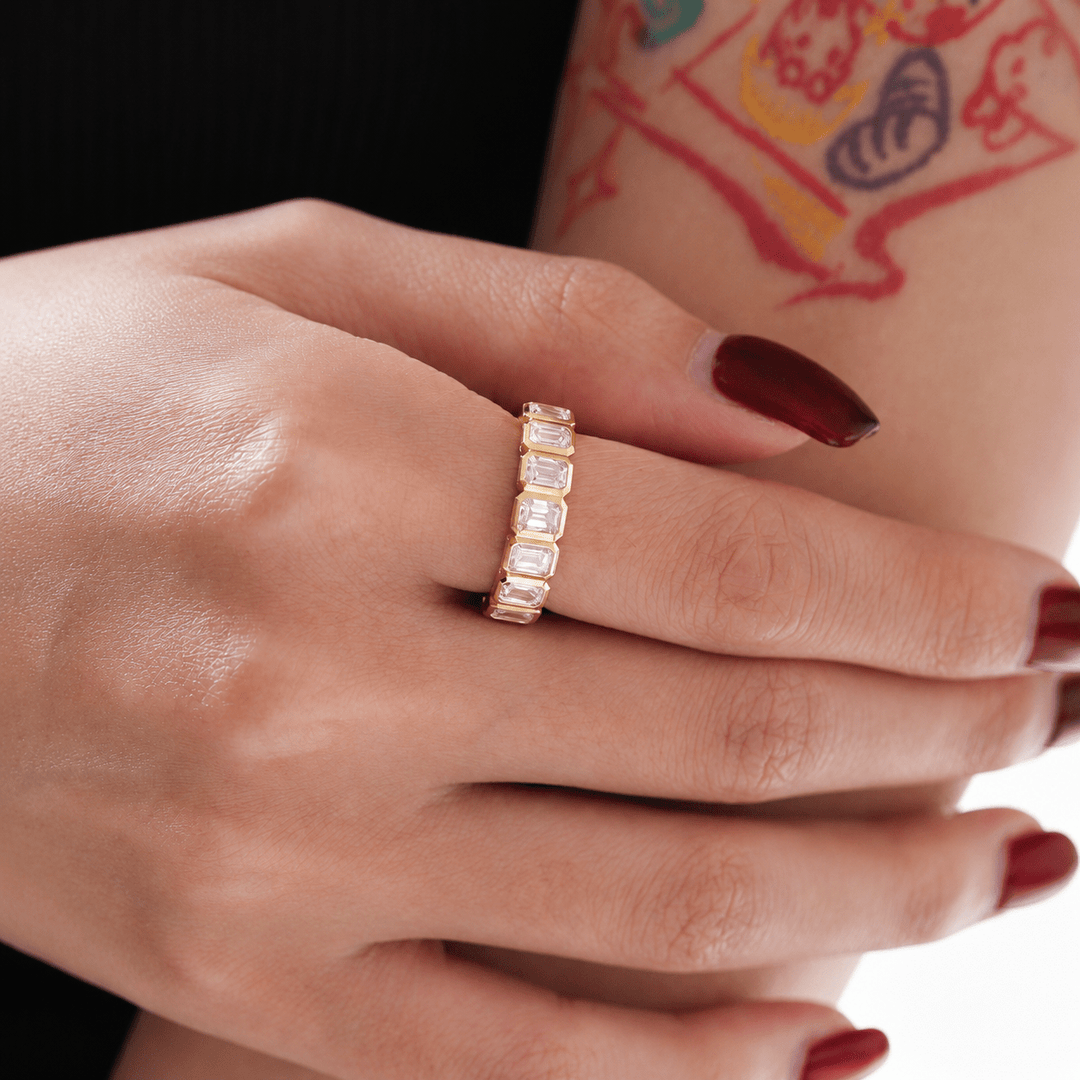 Emerald-Cut Lab Diamond Bezel 2/3 Eternity Ring - FIORESE JEWELRY