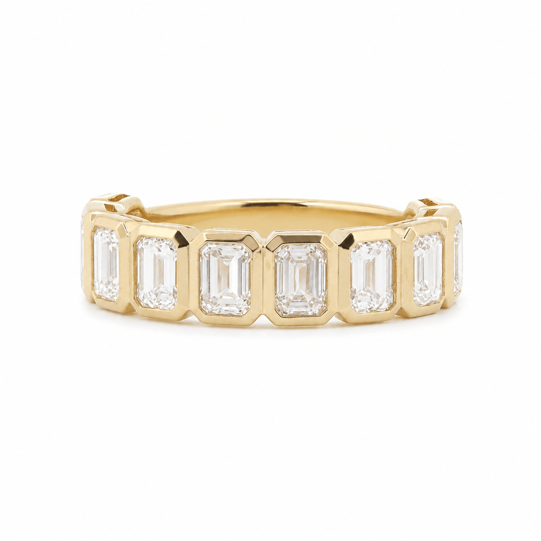 Emerald-Cut Lab Diamond Bezel 2/3 Eternity Ring - FIORESE JEWELRY