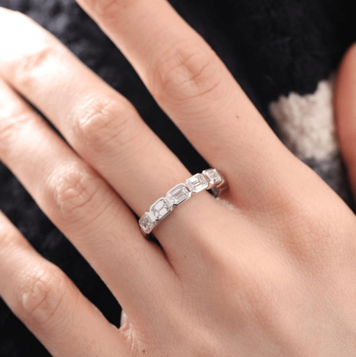 Emerald-Cut Lab Diamond East-West Bezel Half Eternity Ring - FIORESE JEWELRY
