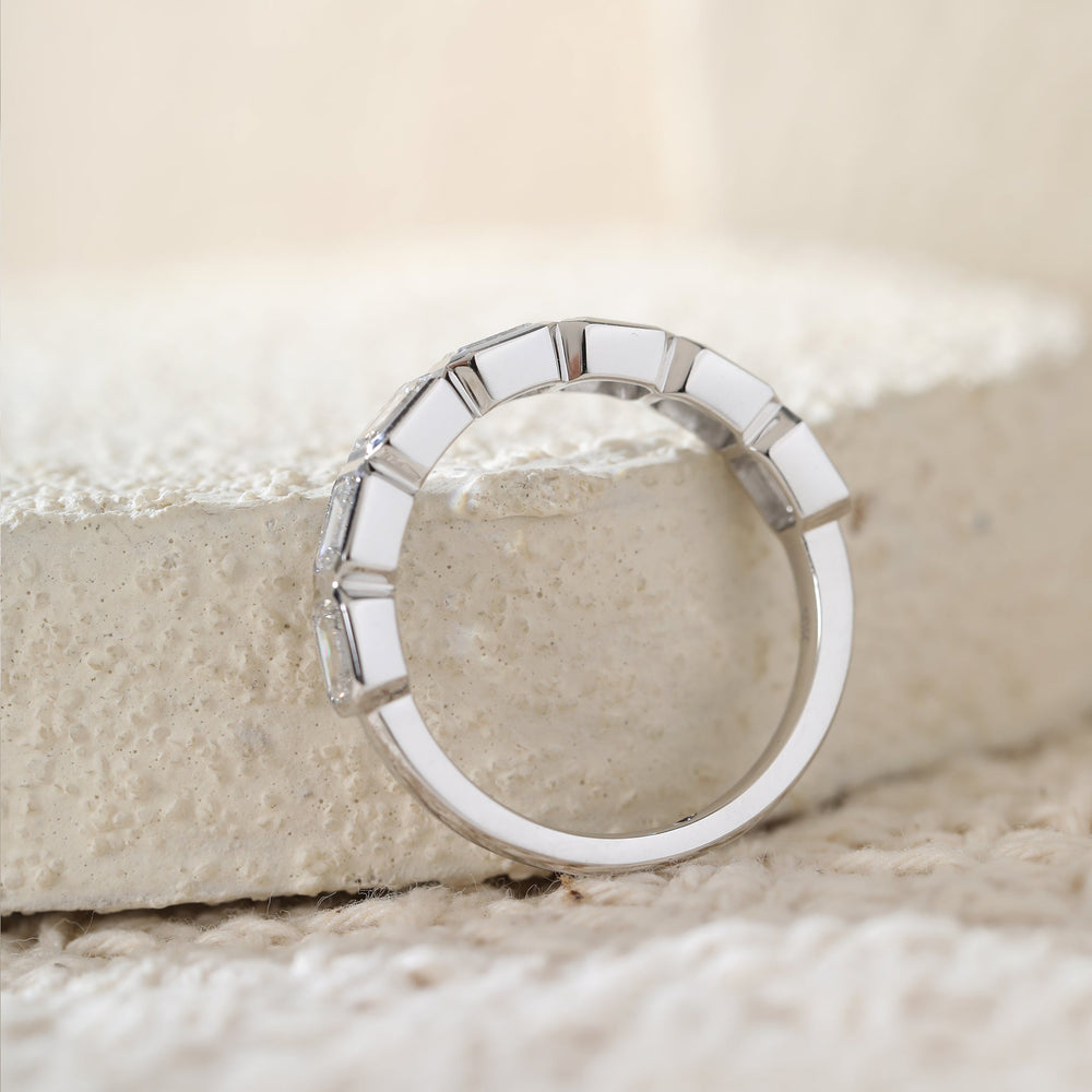 Emerald-Cut Lab Diamond East-West Bezel Half Eternity Ring - FIORESE JEWELRY
