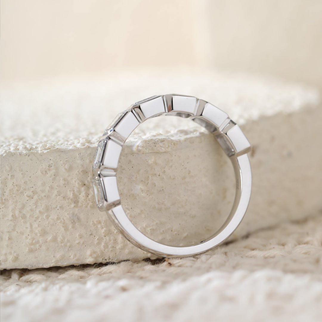 Emerald-Cut Lab Diamond East-West Bezel Half Eternity Ring - FIORESE JEWELRY