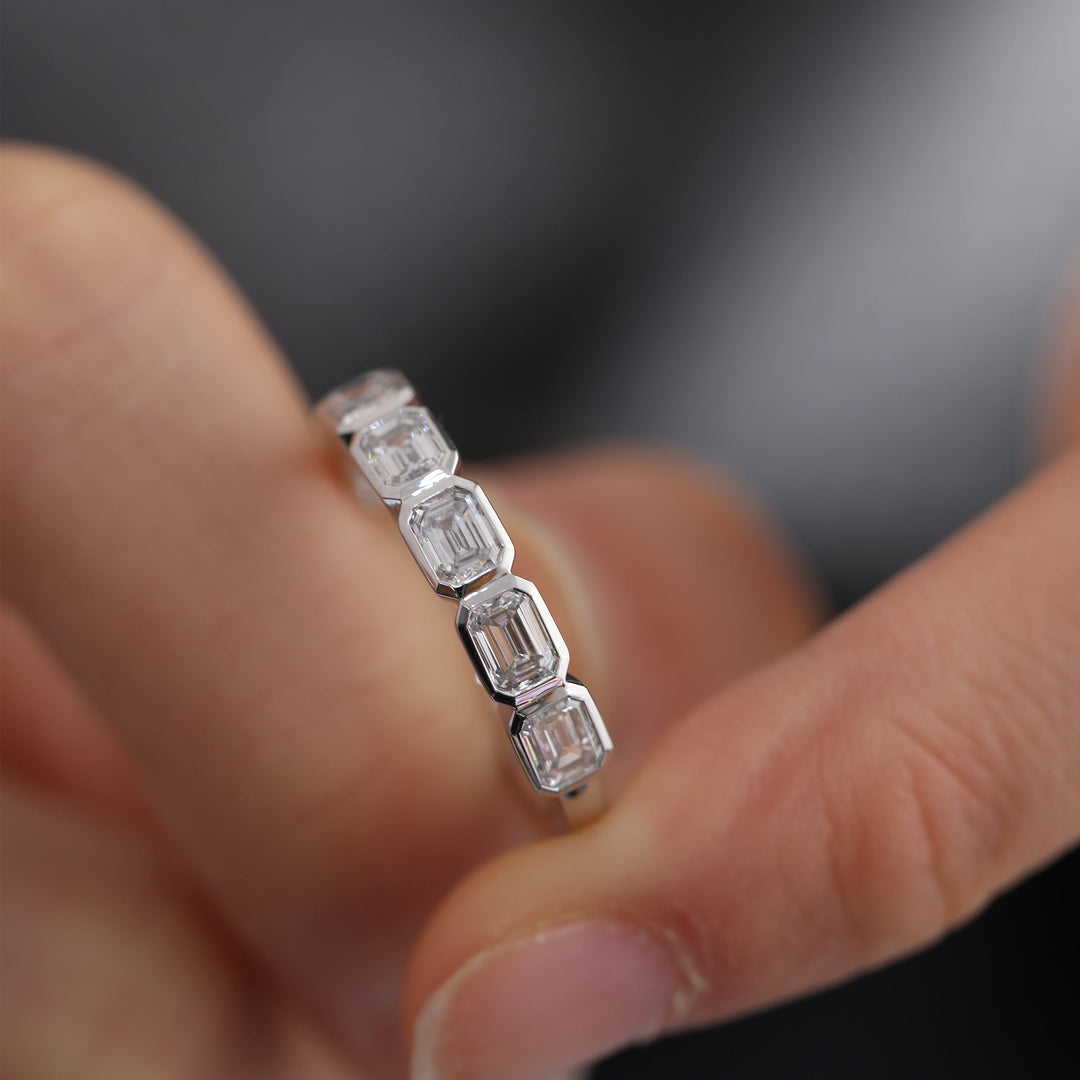 Emerald-Cut Lab Diamond East-West Bezel Half Eternity Ring - FIORESE JEWELRY