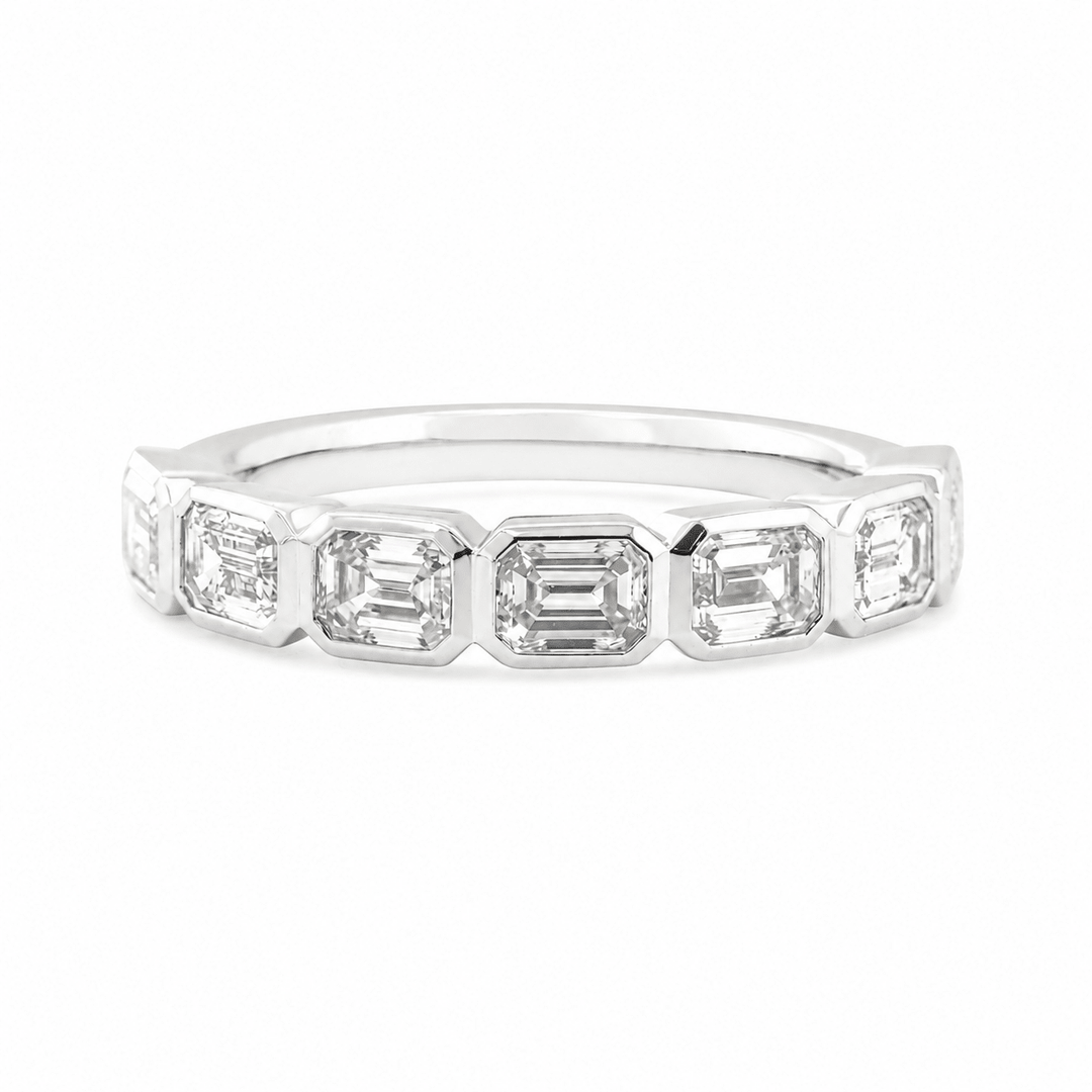 Emerald-Cut Lab Diamond East-West Bezel Half Eternity Ring - FIORESE JEWELRY