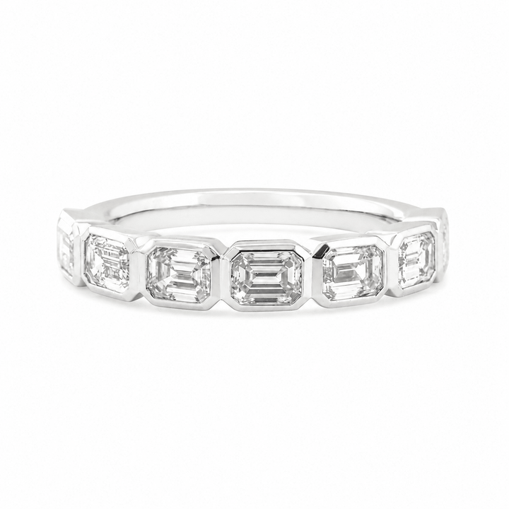 Emerald-Cut Lab Diamond East-West Bezel Half Eternity Ring - FIORESE JEWELRY