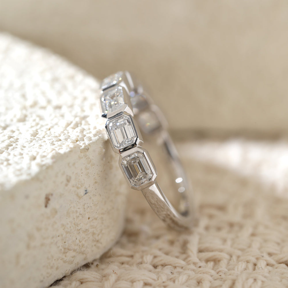 Emerald-Cut Lab Diamond East-West Bezel Half Eternity Ring - FIORESE JEWELRY