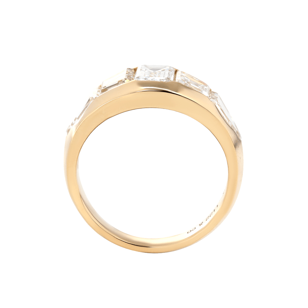 Emerald - Cut Lab Diamond Five - Stone Bezel - Set Ring with Tapered Step - Cut and Bullet - Cut Side Stones - FIORESE JEWELRY