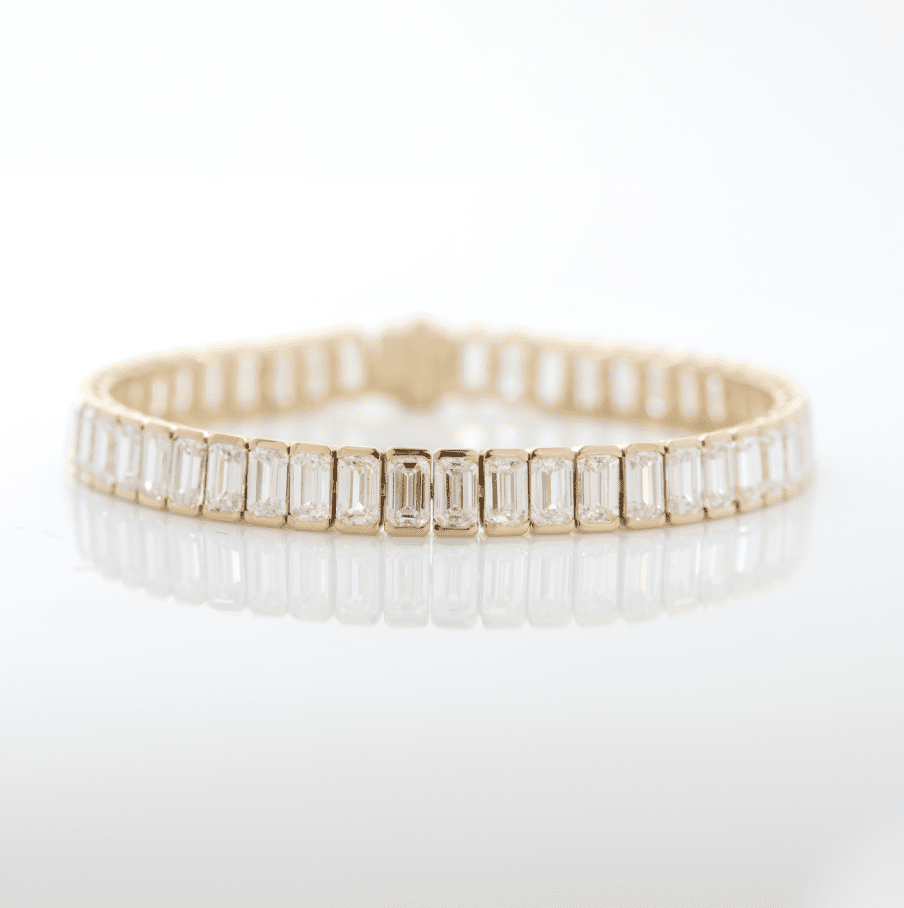 Emerald Cut Lab Diamond Half - Bezel Basket Tennis Bracelet with Box Clasp - FIORESE JEWELRY