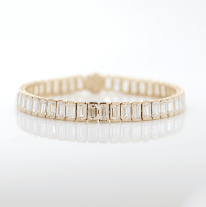 Emerald Cut Lab Diamond Half - Bezel Basket Tennis Bracelet with Box Clasp - FIORESE JEWELRY