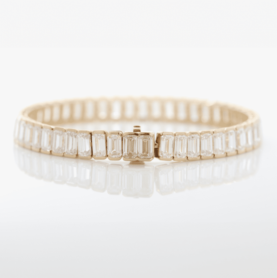 Emerald Cut Lab Diamond Half - Bezel Basket Tennis Bracelet with Box Clasp - FIORESE JEWELRY