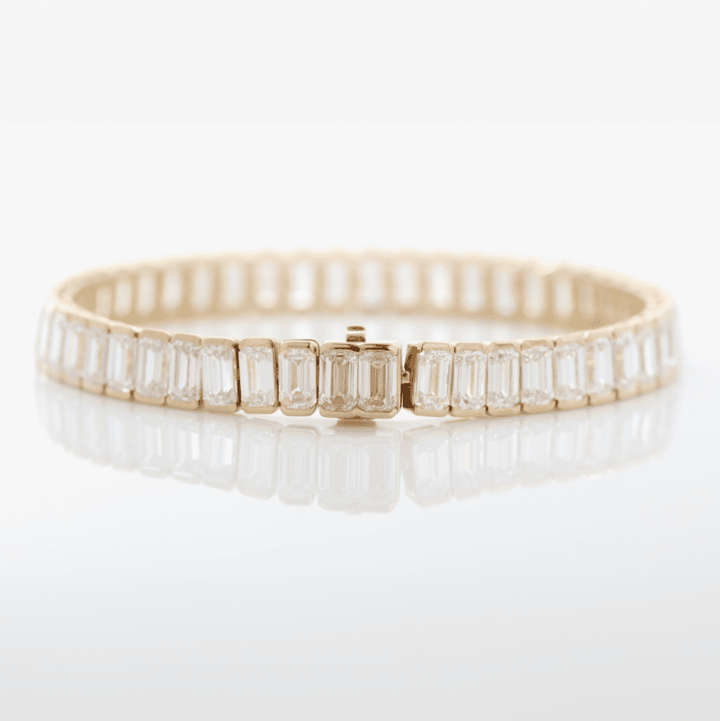 Emerald Cut Lab Diamond Half - Bezel Basket Tennis Bracelet with Box Clasp - FIORESE JEWELRY
