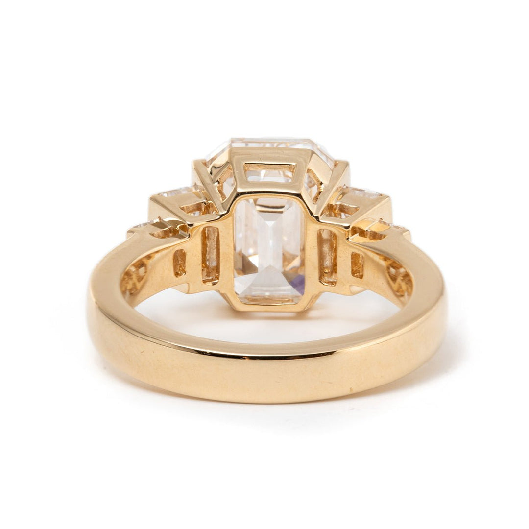 Emerald Cut Lab Diamond Half - Bezel Five - Stone Ring with Baguette Side Stones - FIORESE JEWELRY