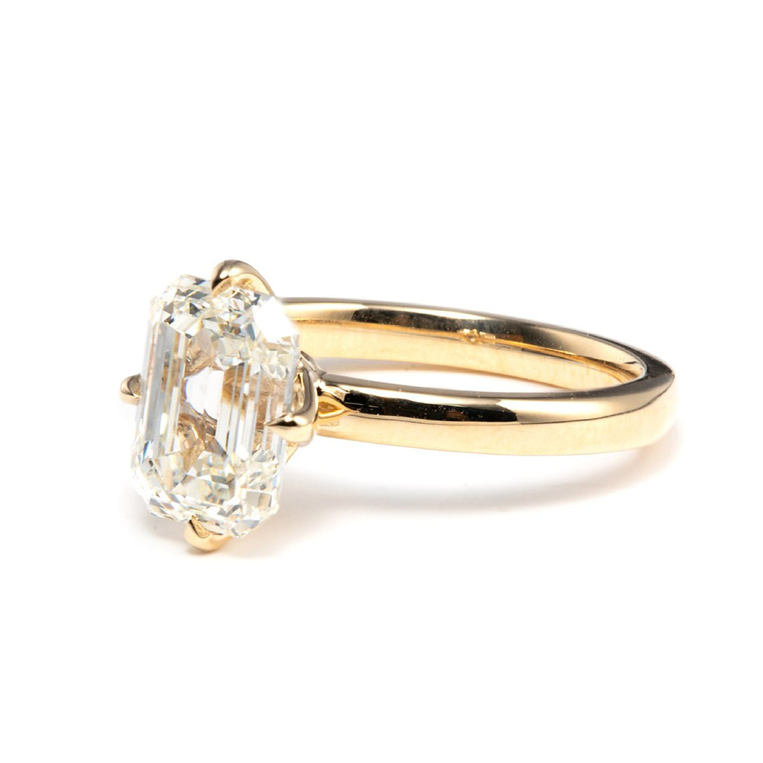 Emerald - Cut Lab Diamond Solitaire Ring with 4 - Claw Compass Tulip Setting - FIORESE JEWELRY