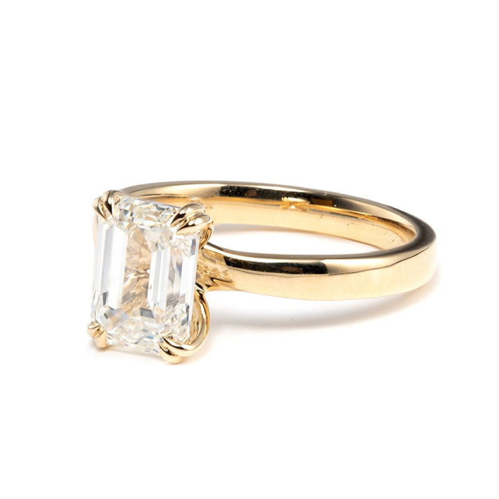Emerald - Cut Lab Diamond Vintage Solitaire Ring with Double - Prong Interwoven Setting - FIORESE JEWELRY