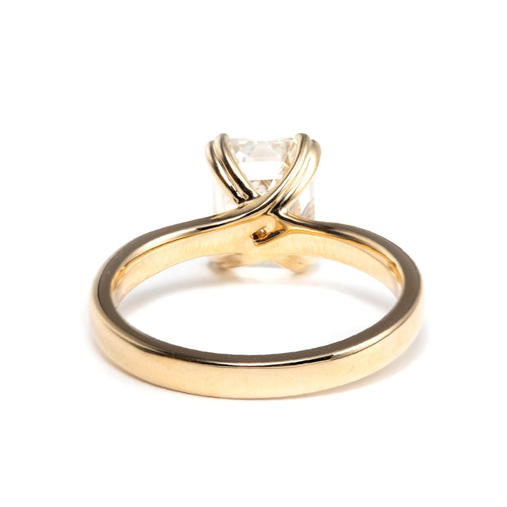 Emerald - Cut Lab Diamond Vintage Solitaire Ring with Double - Prong Interwoven Setting - FIORESE JEWELRY