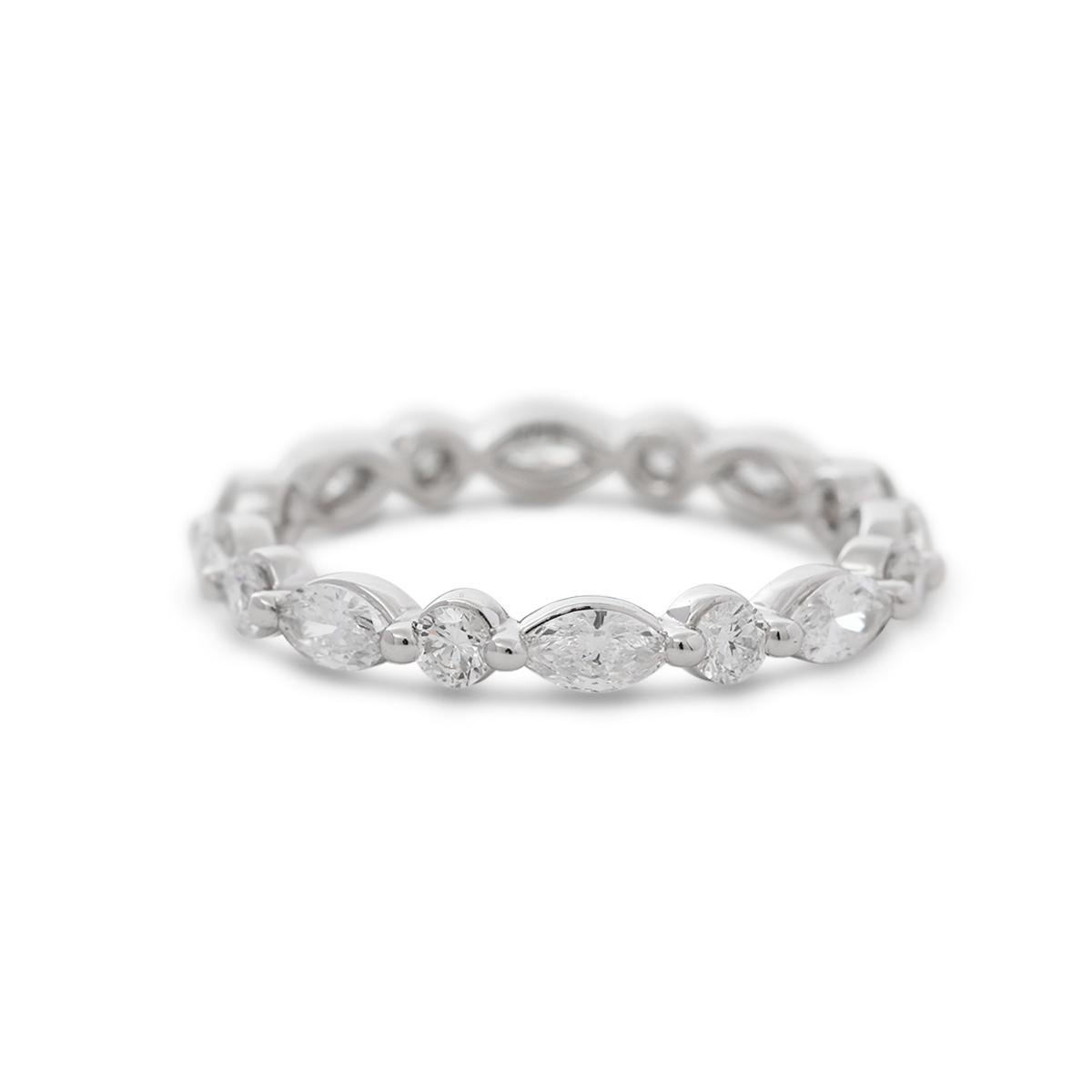 14K White Gold Round and Marquise Cut Lab Diamond Share-prong Setting Eternity Ring