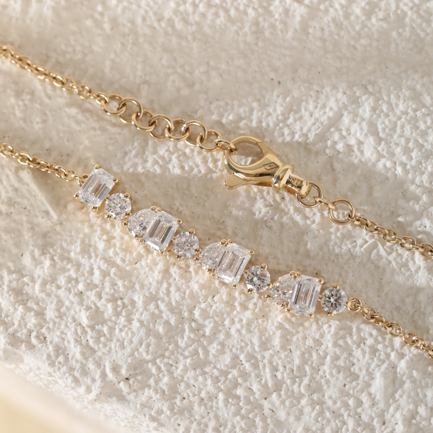 Lab Diamond Chain Bracelet with Three Shapes in Prong Basket Setting