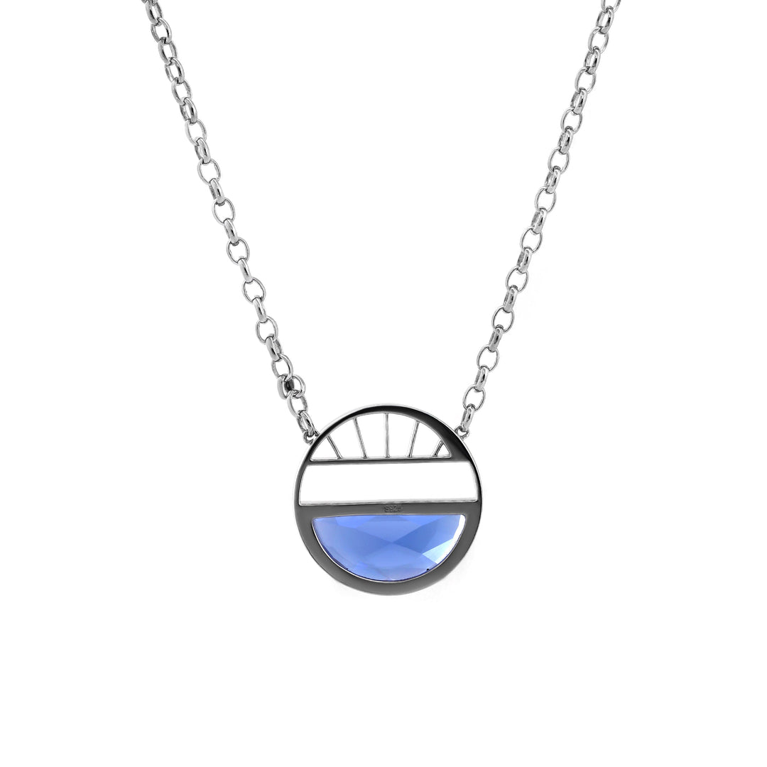 Half - Moon Crown Flower Blue Lab Sapphire Pendant Necklace - FIORESE JEWELRY