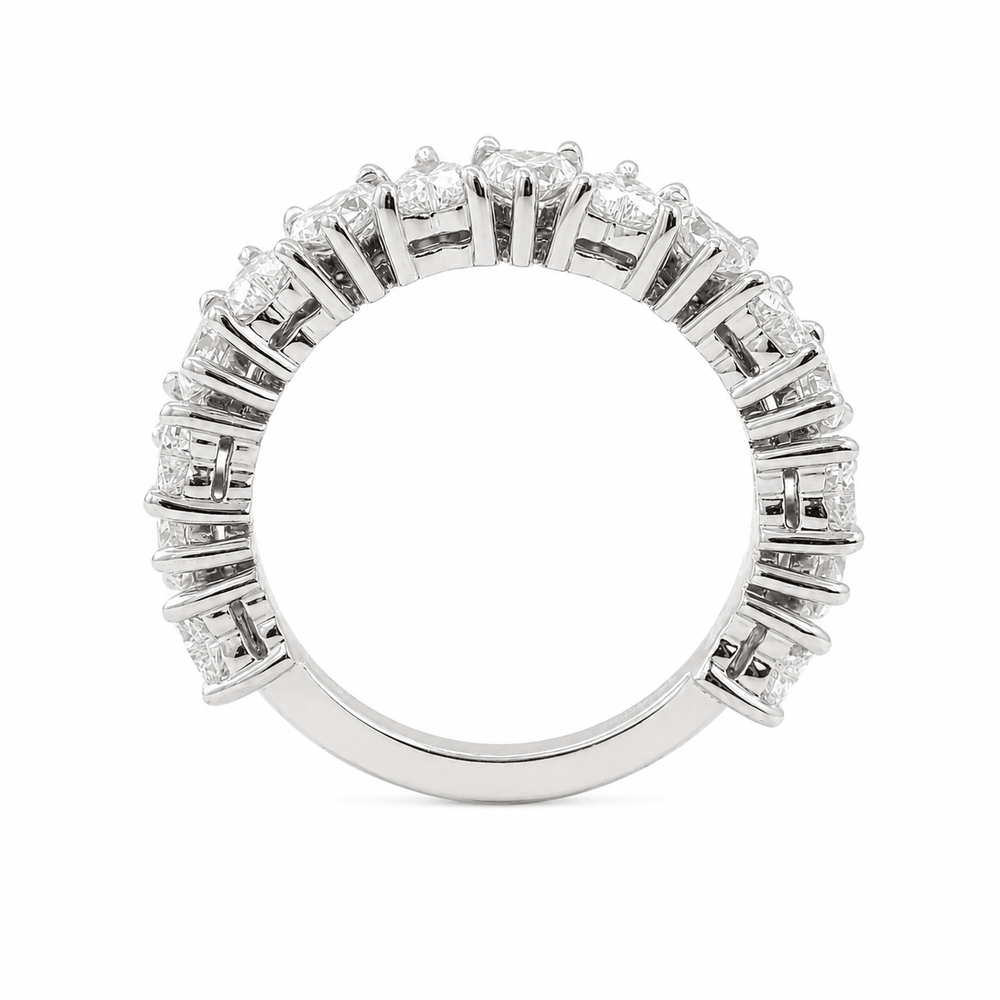 Heart-Shaped Lab Diamond 3/4 Eternity Ring with Three-Claw Basket Setting - FIORESE JEWELRY