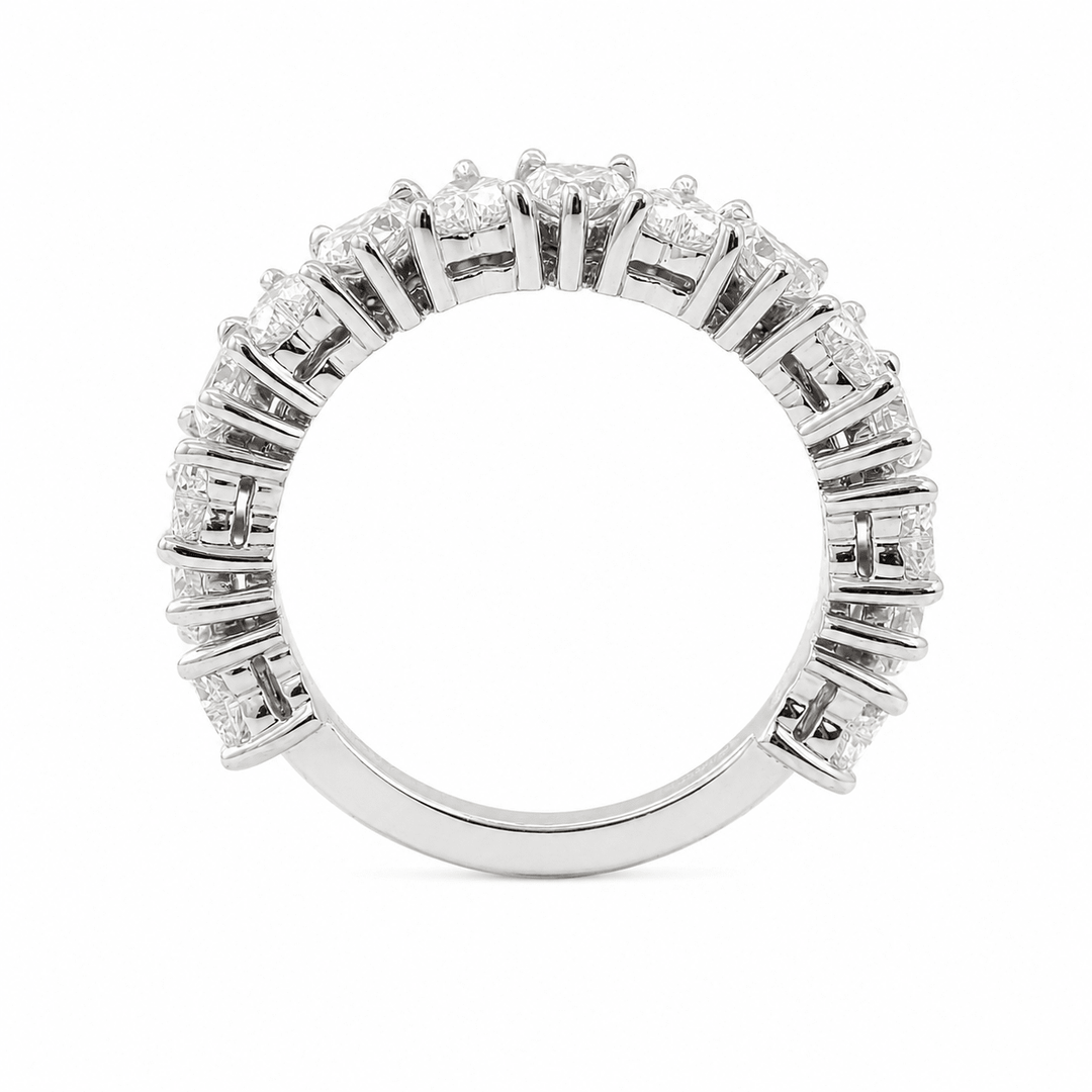 Heart-Shaped Lab Diamond 3/4 Eternity Ring with Three-Claw Basket Setting - FIORESE JEWELRY