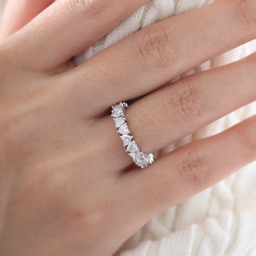 Heart-Shaped Lab Diamond 3/4 Eternity Ring with Three-Claw Basket Setting - FIORESE JEWELRY