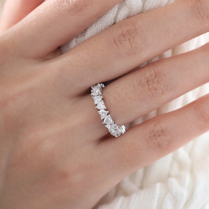Heart-Shaped Lab Diamond 3/4 Eternity Ring with Three-Claw Basket Setting - FIORESE JEWELRY
