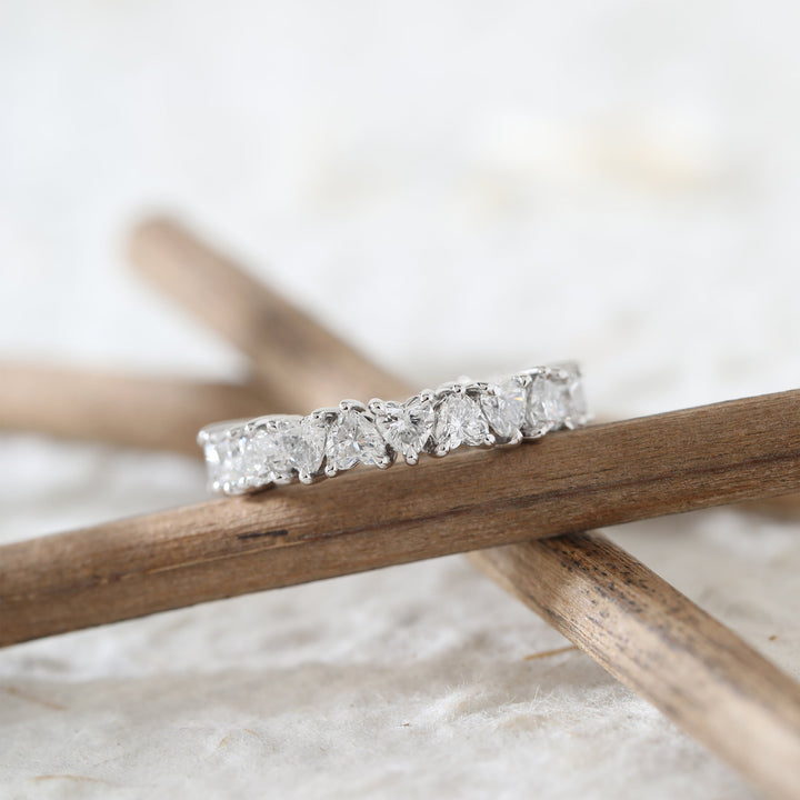 Heart-Shaped Lab Diamond 3/4 Eternity Ring with Three-Claw Basket Setting - FIORESE JEWELRY