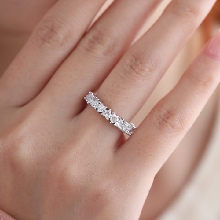 Heart-Shaped Lab Diamond 3/4 Eternity Ring with Three-Claw Basket Setting - FIORESE JEWELRY