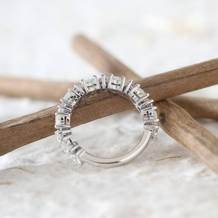 Heart-Shaped Lab Diamond 3/4 Eternity Ring with Three-Claw Basket Setting - FIORESE JEWELRY