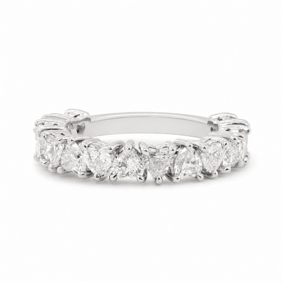 Heart-Shaped Lab Diamond 3/4 Eternity Ring with Three-Claw Basket Setting - FIORESE JEWELRY