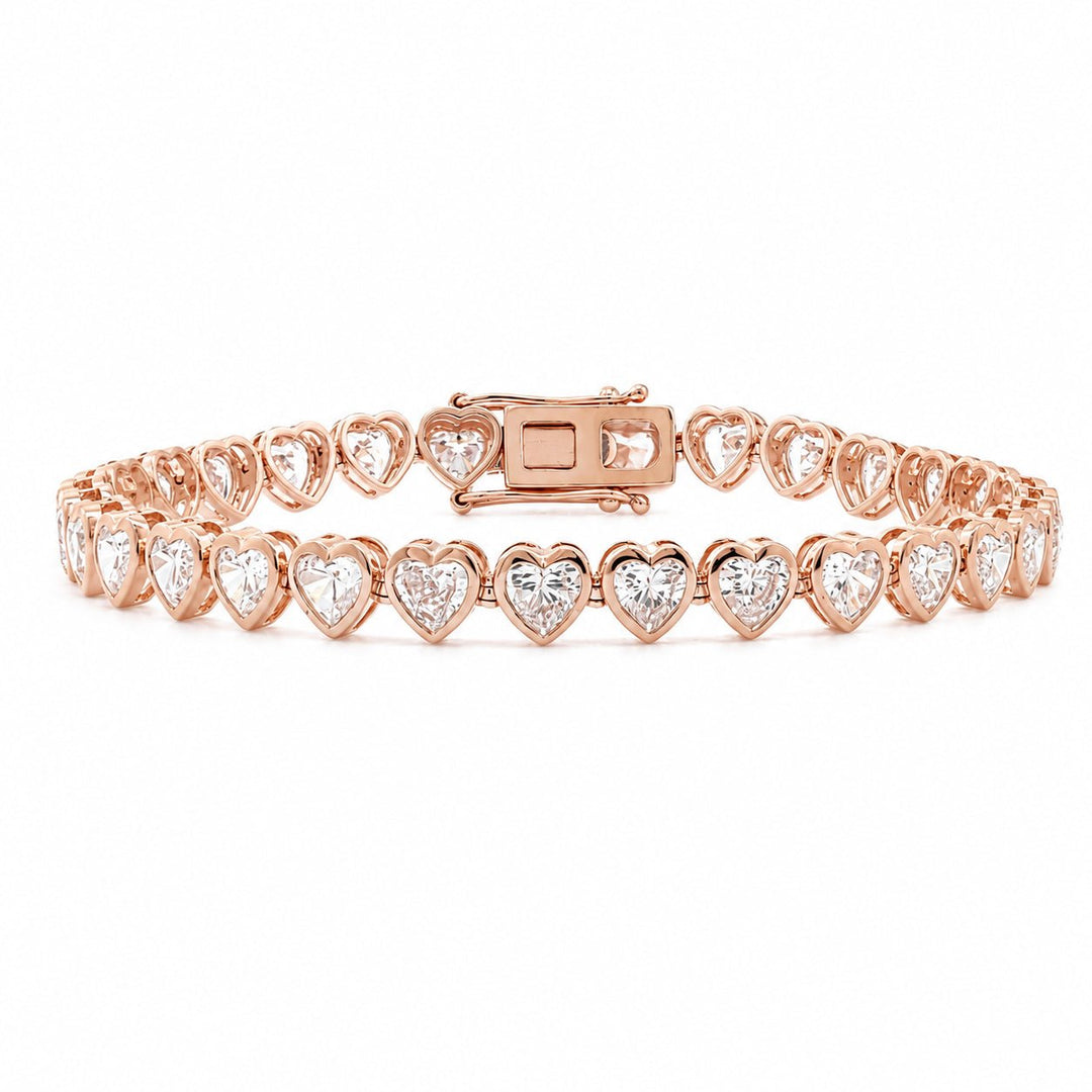 Heart-Shaped Lab Diamond Bezel Tennis Bracelet - FIORESE JEWELRY