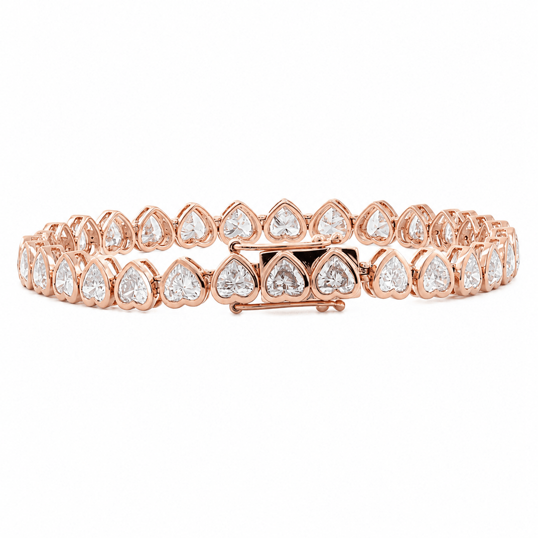 Heart-Shaped Lab Diamond Bezel Tennis Bracelet - FIORESE JEWELRY