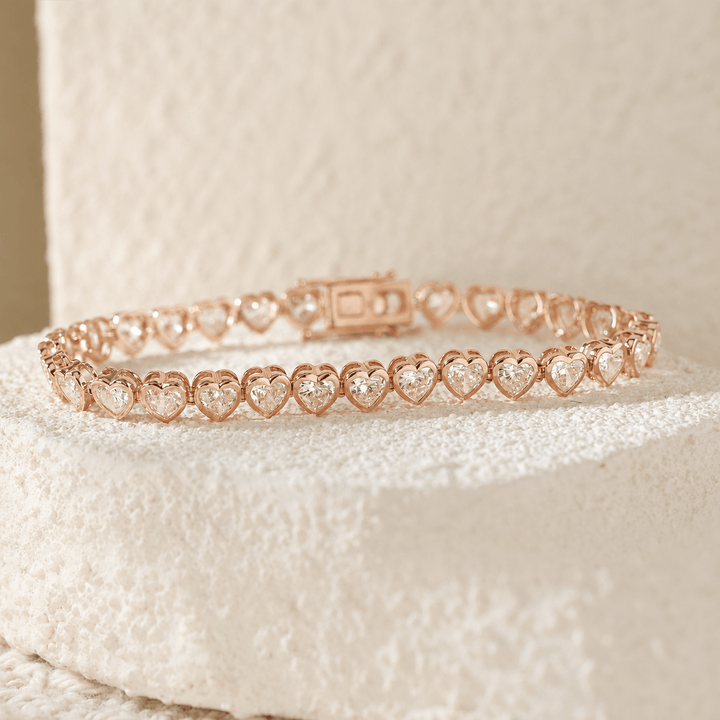 Heart-Shaped Lab Diamond Bezel Tennis Bracelet - FIORESE JEWELRY