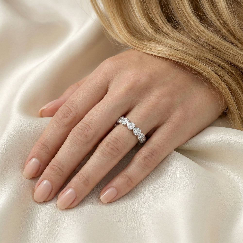 Heart-Shaped Lab Diamond East-West Bezel Eternity Ring - FIORESE JEWELRY
